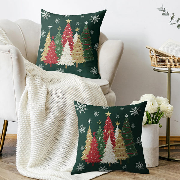 Christmas Pillow Covers 18X18 Set of 2, Dark Forest Green White Gold Xmas Tree Winter Decorative (Copy)