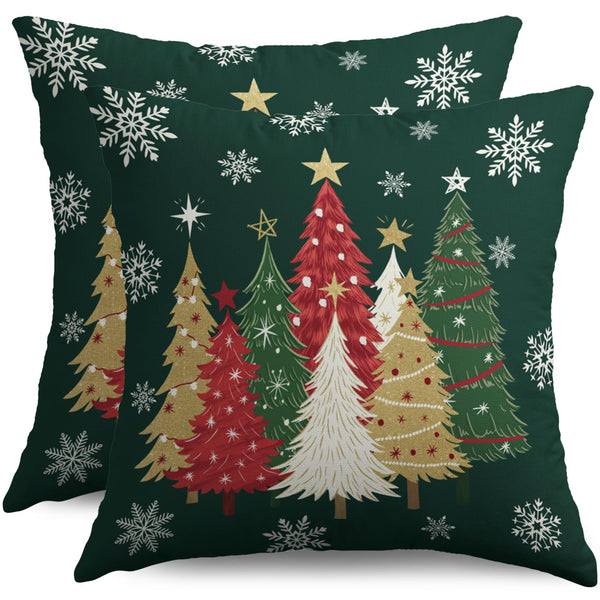 Christmas Pillow Covers 18X18 Set of 2, Dark Forest Green White Gold Xmas Tree Winter Decorative (Copy)