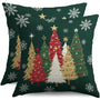 Christmas Pillow Covers 18X18 Set of 2, Dark Forest Green White Gold Xmas Tree Winter Decorative (Copy)