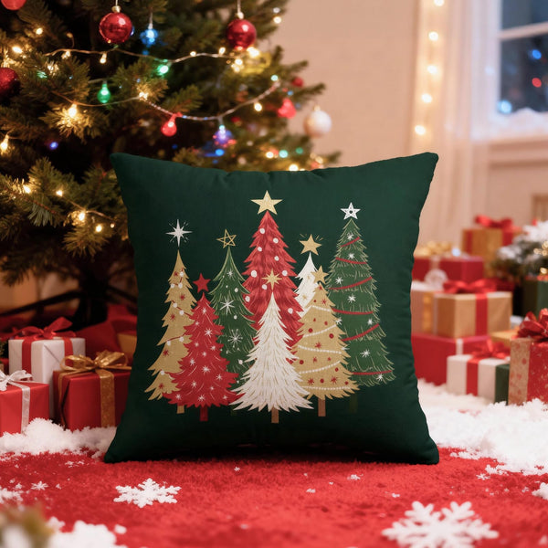 Christmas Pillow Covers 18X18 Set of 2, Forest Green Xmas Tree Winter