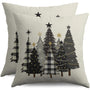 Christmas Pillow Covers 18X18 Set of 2, Black Gray Xmas Tree Buffalo Plaid Decorative