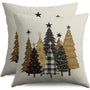 Christmas Pillow Covers 18X18 Set of 2, Black Gold Brown Xmas Tree Buffalo Plaid Print