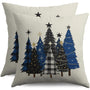 Christmas Pillow Covers 18X18 Set of 2, Black Blue Xmas Tree Buffalo Plaid Print
