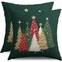 Christmas Pillow Covers 18X18 Set of 2, Forest Green Xmas Tree Winter