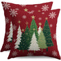 Christmas Pillow Covers 18X18 Set of 2, Green White Xmas Tree Snowflake Dark Red Winter