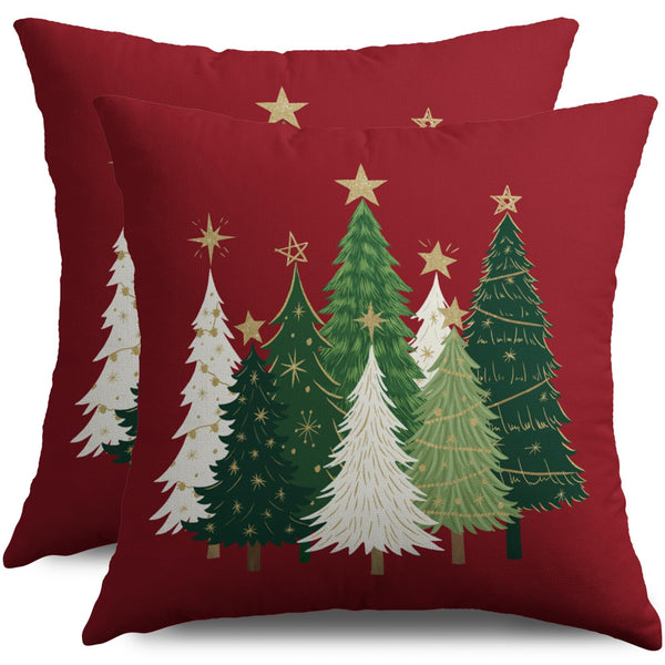 Christmas Pillow Covers 18X18 Set of 2, Red Xmas Tree Winter Decorative