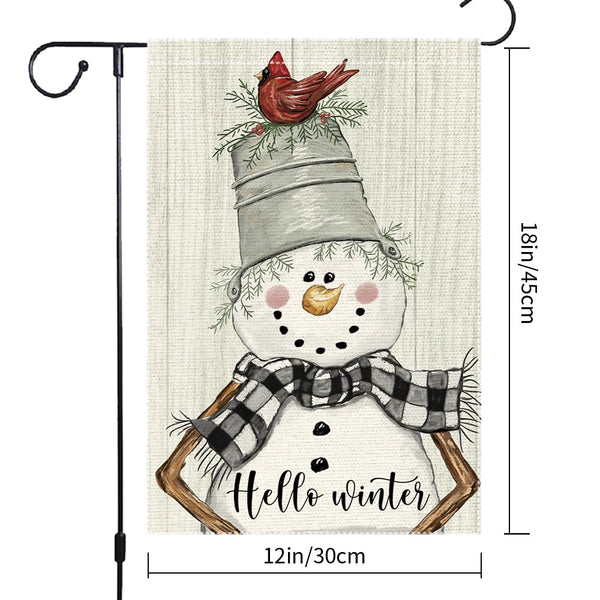 Snowman Cardinal Hello Winter Garden Flag 12x18 Inch 1-Sided, Winter Holiday Yard Outdoor Flag