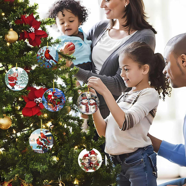 Snowman Couple Ornament Round Ceramic Ornaments Xmas Keepsake for Christmas Tree Winter Holiday Xmas Gift