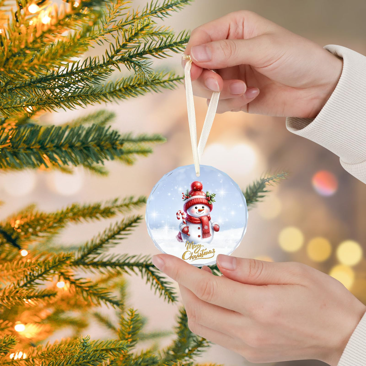 Snowman Ornaments, Christmas Ornaments, Crystal Glass Ornament Decoration for Christmas Tree, Xmas Holiday Decoration