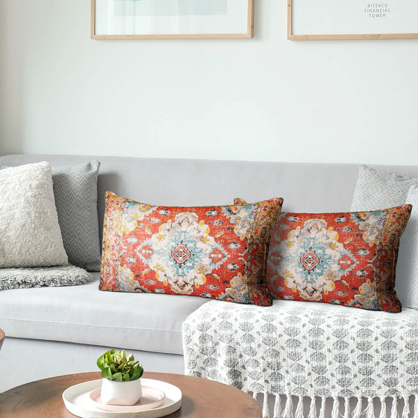 Boho Throw Pillow Covers 12x20 inch Set of 2 Boho Rug Carpet Signle Sided Pattern Velvet Soft