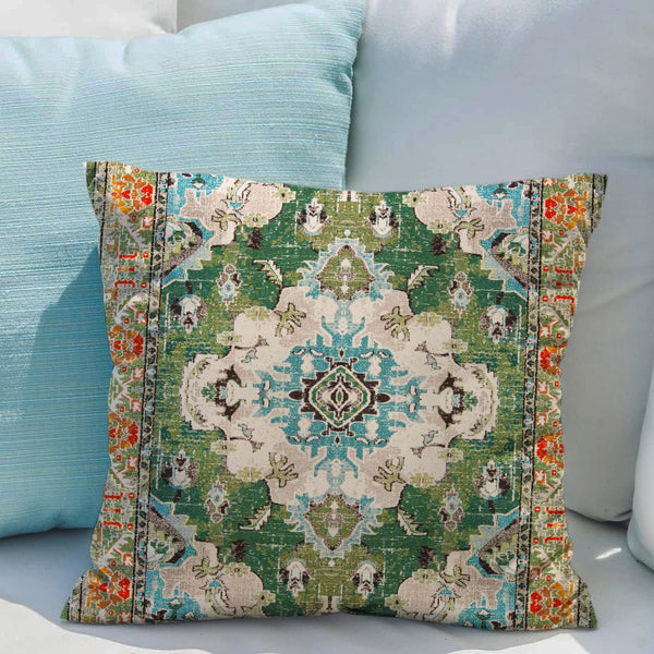 Boho Green Throw Pillow Covers 18x18 inch Set of 2 Boho Rug Carpet Single Sided Pattern