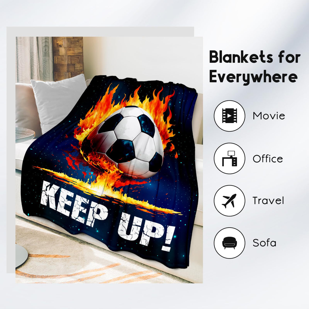 Soccer Blanket Gifts for Kids Adults - Soccer Gift for Boys Girls, Sports Throw Blankets for Team Player
