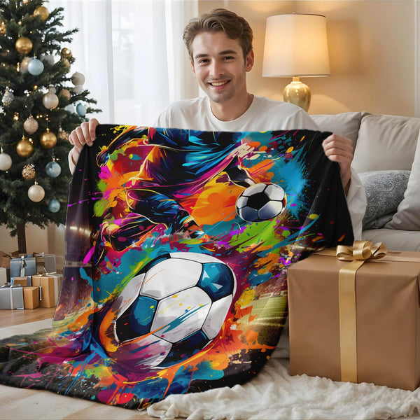 Soccer Blanket Gifts for Kids Boys, Small and Large Soft Fuzzy Warm Soccer Themed Prints Stuff Throw