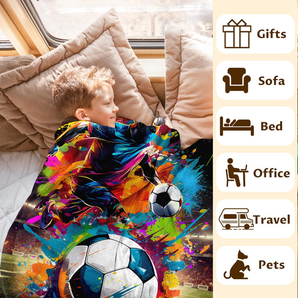Soccer Blanket Gifts for Kids Boys, Small and Large Soft Fuzzy Warm Soccer Themed Prints Stuff Throw