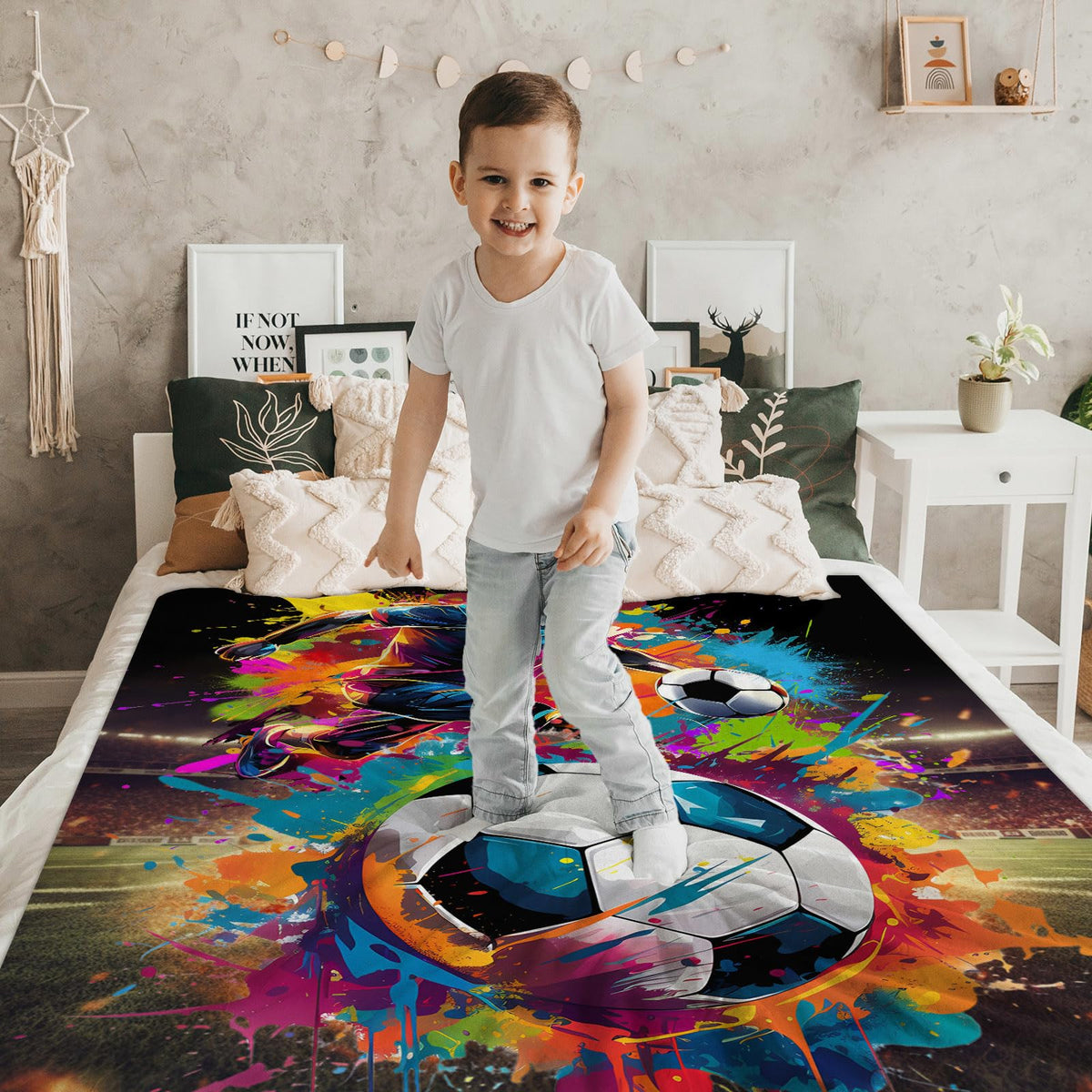 Soccer Blanket Gifts for Kids Boys, Small and Large Soft Fuzzy Warm Soccer Themed Prints Stuff Throw