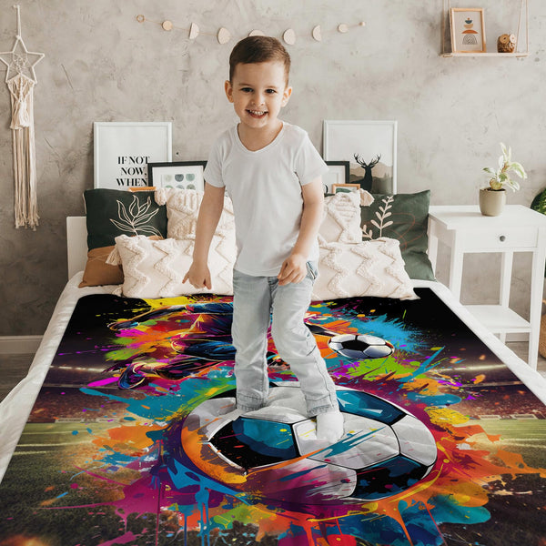 Soccer Blanket Gifts for Kids Boys, Small and Large Soft Fuzzy Warm Soccer Themed Prints Stuff Throw