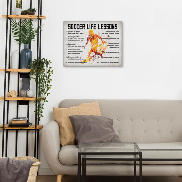 Soccer Poster Canvas Wall Art Home Decor, Soccer Life Lessons Inspirational Canvas Print Painting Ready to Hang