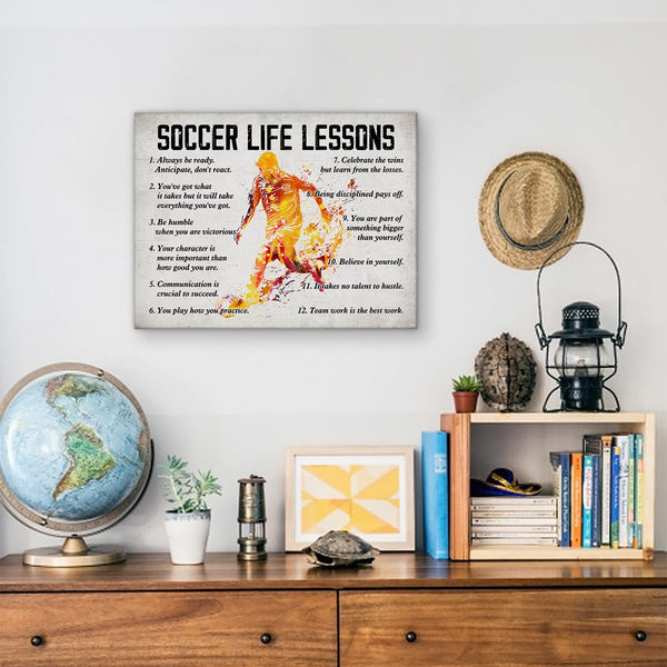 Soccer Poster Canvas Wall Art Home Decor, Soccer Life Lessons Inspirational Canvas Print Painting Ready to Hang