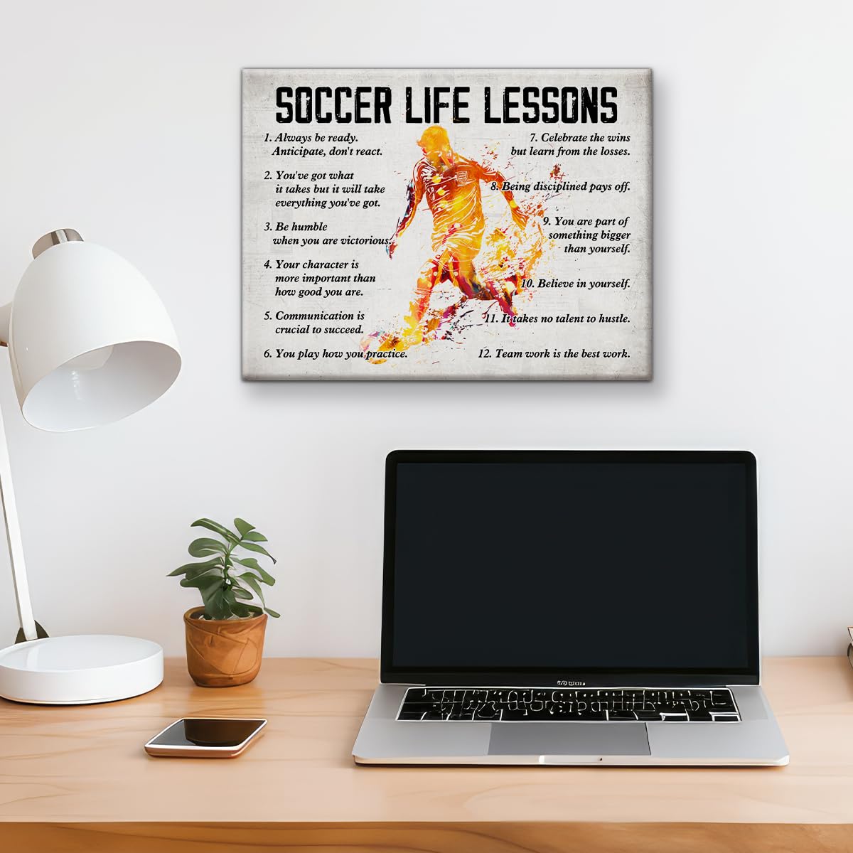 Soccer Poster Canvas Wall Art Home Decor, Soccer Life Lessons Inspirational Canvas Print Painting Ready to Hang