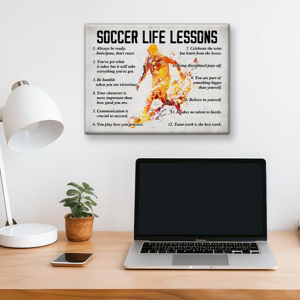 Soccer Poster Canvas Wall Art Home Decor, Soccer Life Lessons Inspirational Canvas Print Painting Ready to Hang