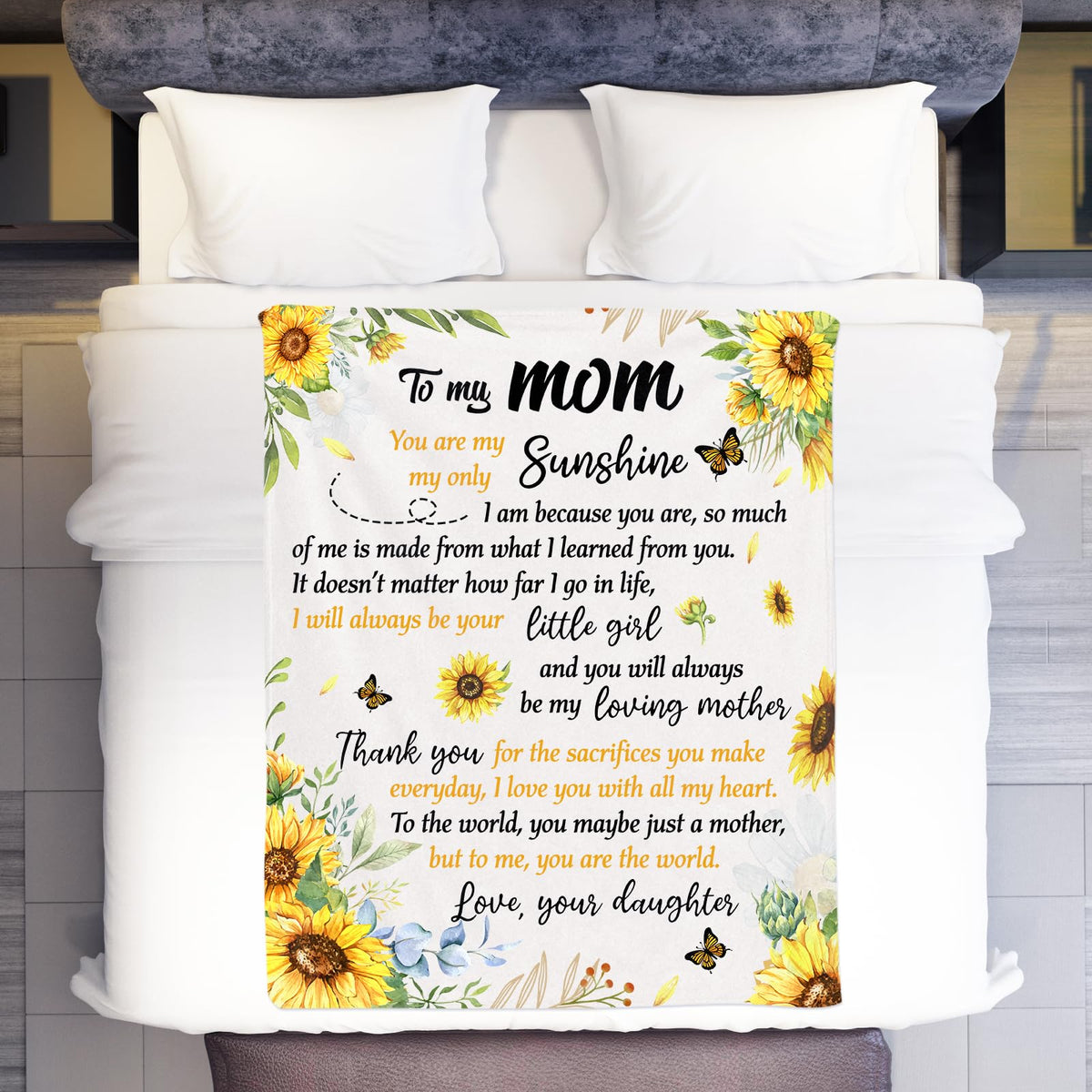 Soft Flannel Mom's Throw Blanket, Sunflower Perfect for Christmas or Mom's Birthday