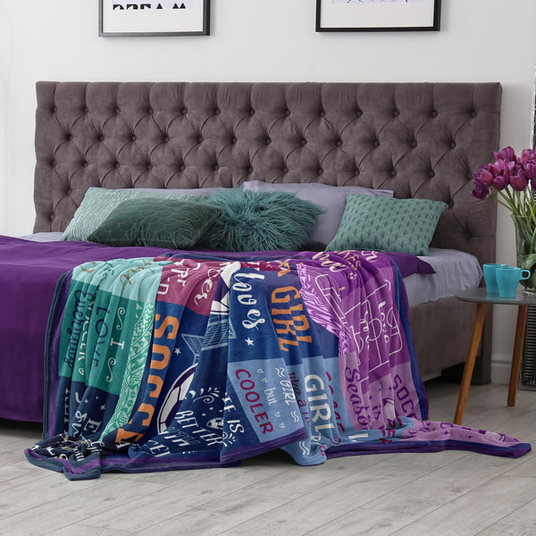 Soccer Gifts for Girls Blanket, Christmas Birthday Gifts for Soccer Lover/Coach/Team/Player