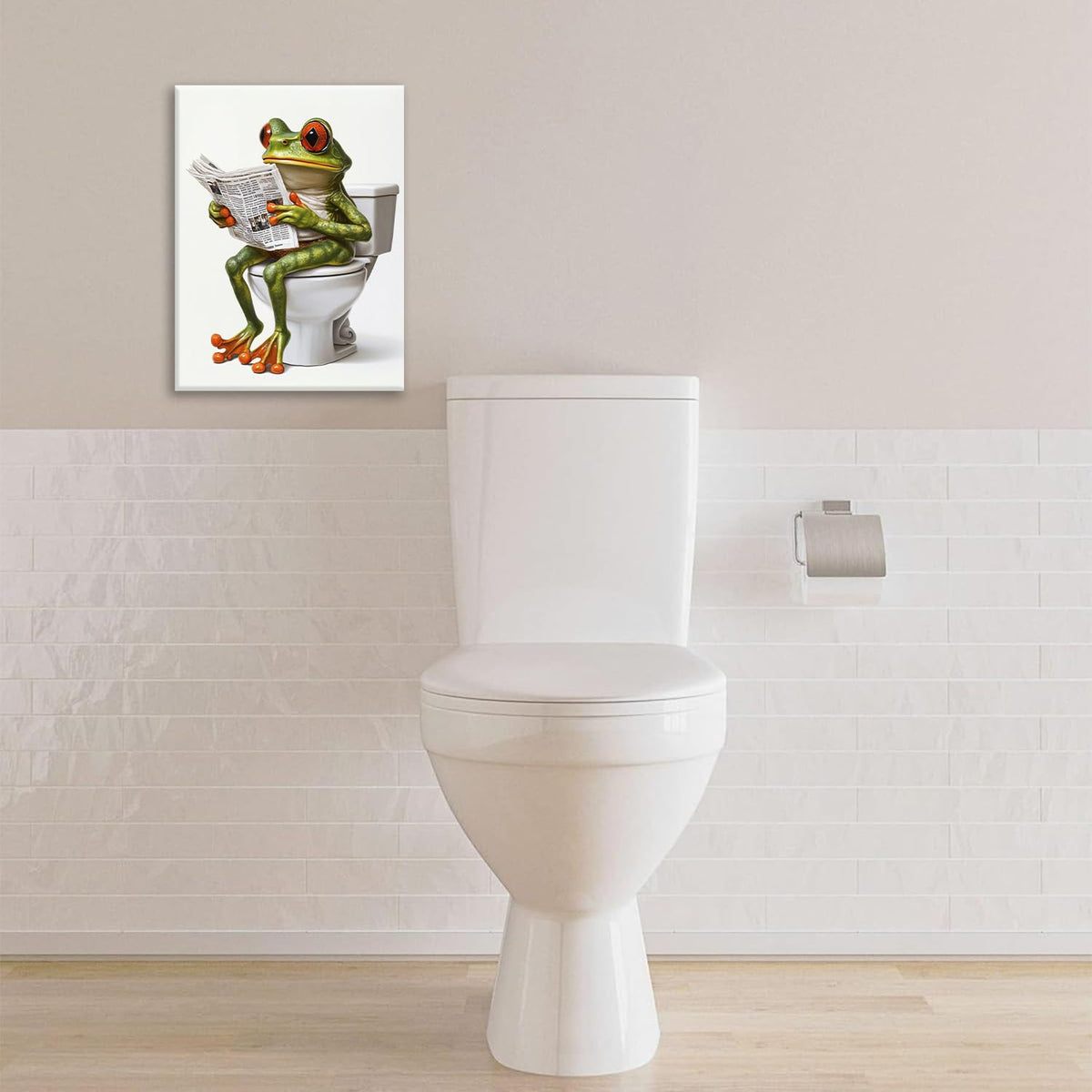 Frog Bathroom Wall Art, Funny Frog Pictures Wall Decor, Cute Animal Canvas Prints Painting