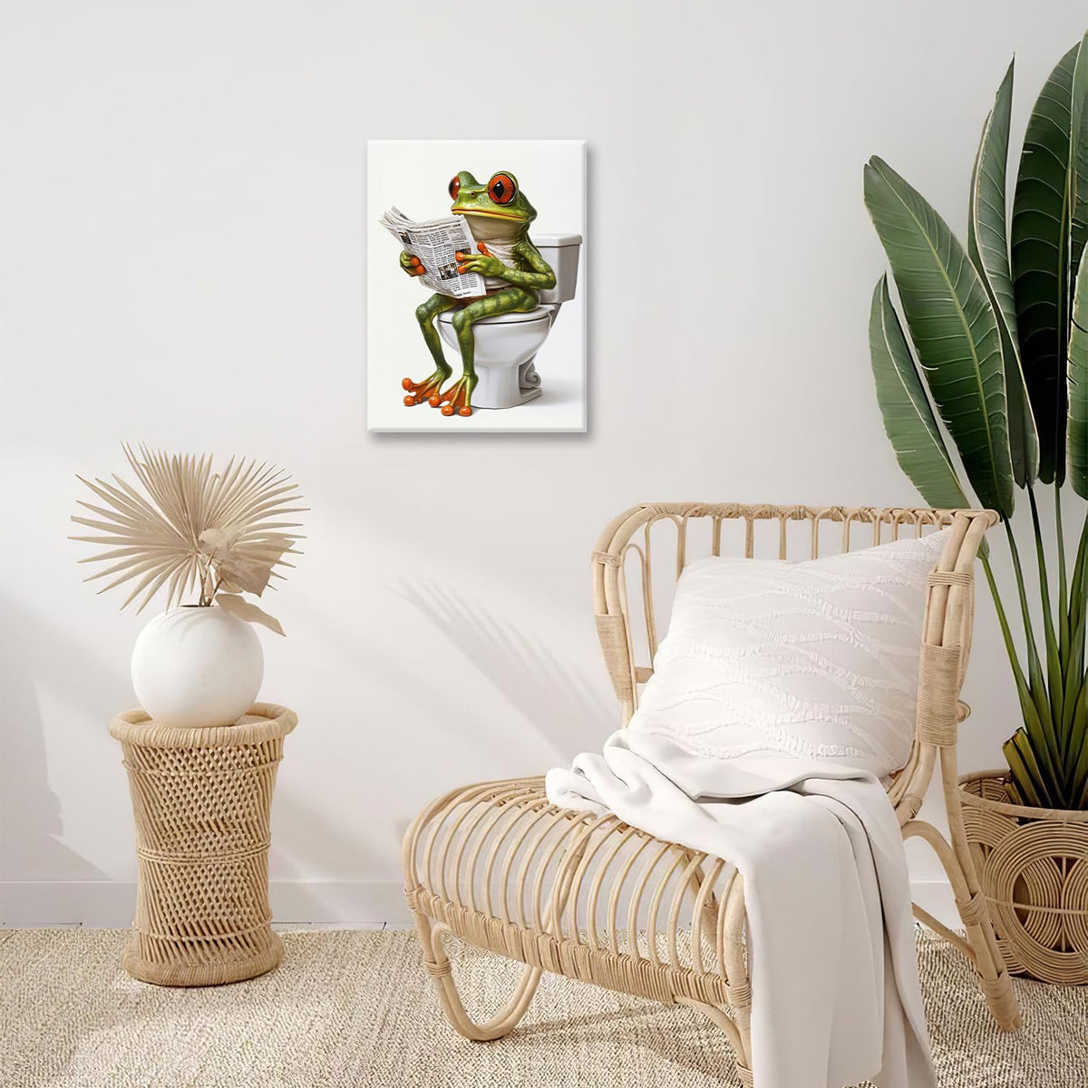 Frog Bathroom Wall Art, Funny Frog Pictures Wall Decor, Cute Animal Canvas Prints Painting