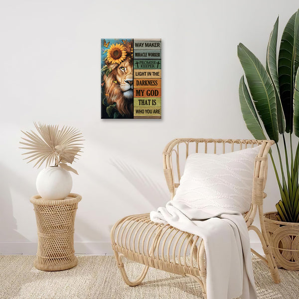 Lion Wall Art, Christian Lions of Judah Pictures Wall Decor, Inspirational Animal Butterfly Quotes Canvas Prints Paintings