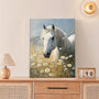 Horse Wall Art, White Horse Flowers Pictures Wall Decor, Animal Canvas Prints Painting Frame Artwork for Living Room Bathroom Bedroom