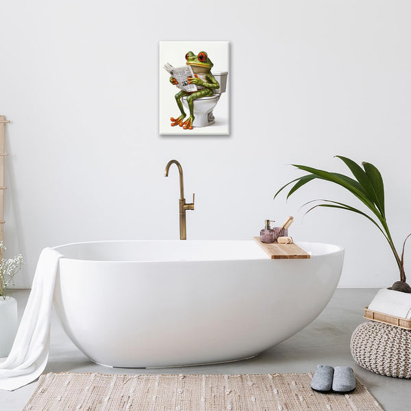 Frog Bathroom Wall Art, Funny Frog Pictures Wall Decor, Cute Animal Canvas Prints Painting