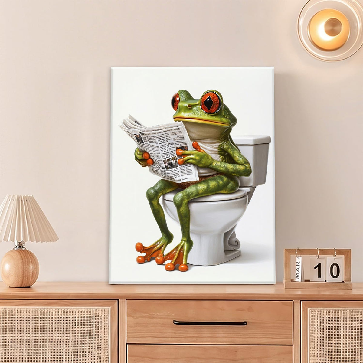 Frog Bathroom Wall Art, Funny Frog Pictures Wall Decor, Cute Animal Canvas Prints Painting