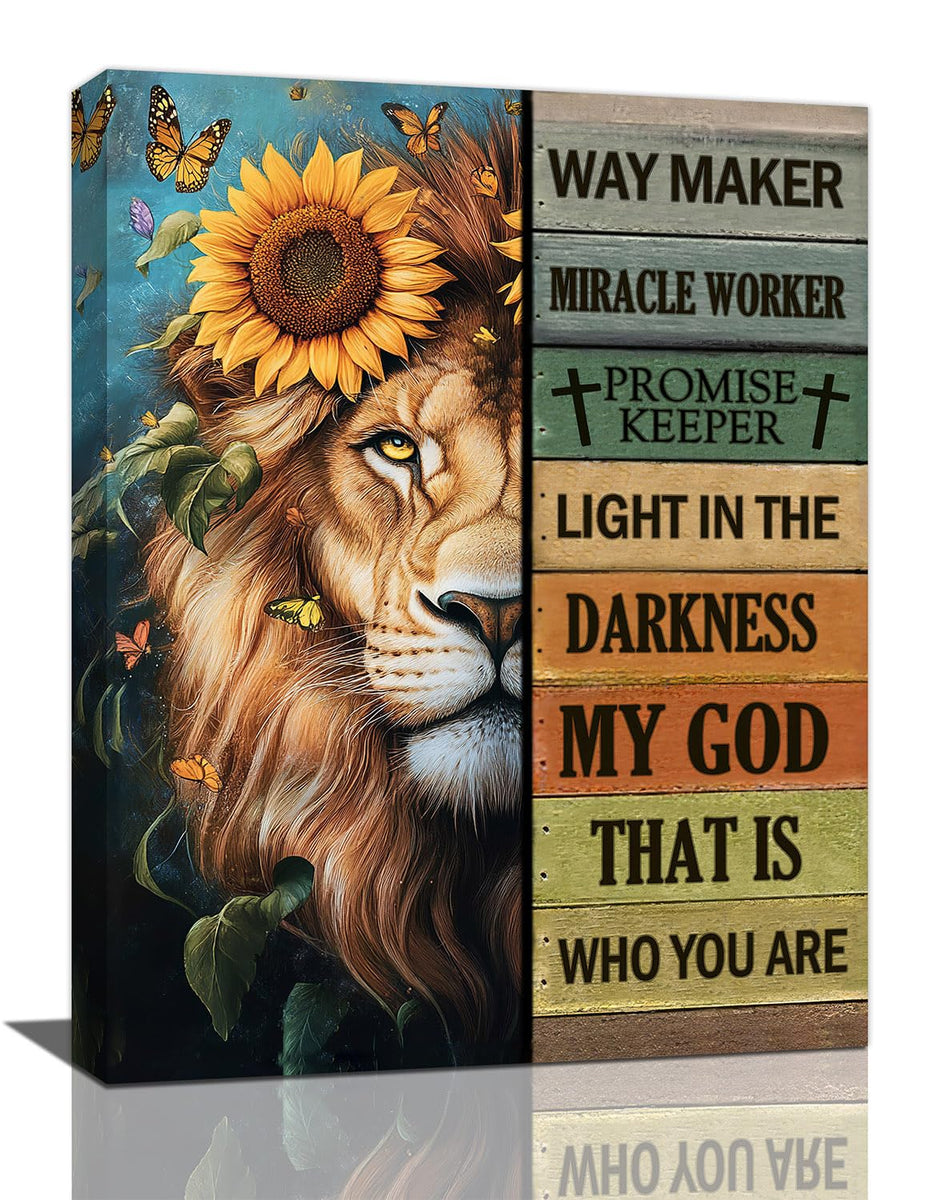 Lion Wall Art, Christian Lions of Judah Pictures Wall Decor, Inspirational Animal Butterfly Quotes Canvas Prints Paintings