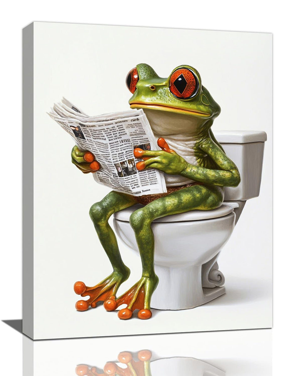 Frog Bathroom Wall Art, Funny Frog Pictures Wall Decor, Cute Animal Canvas Prints Painting