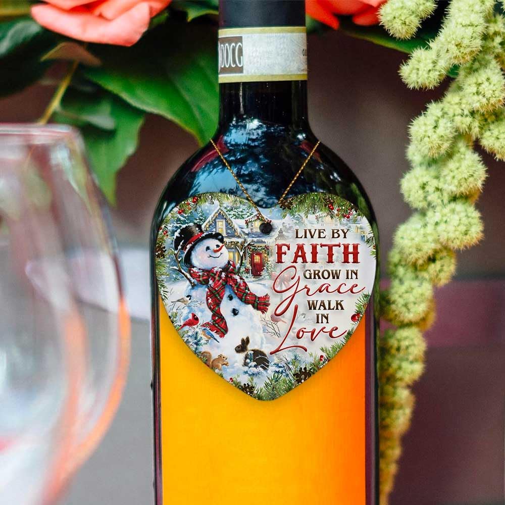 2025 Christmas Ornament - Inspirational Snowman Ceramic Ornament - Live by Faith, Grow in Grace, Walk in Love, Keepsake for Celebrations