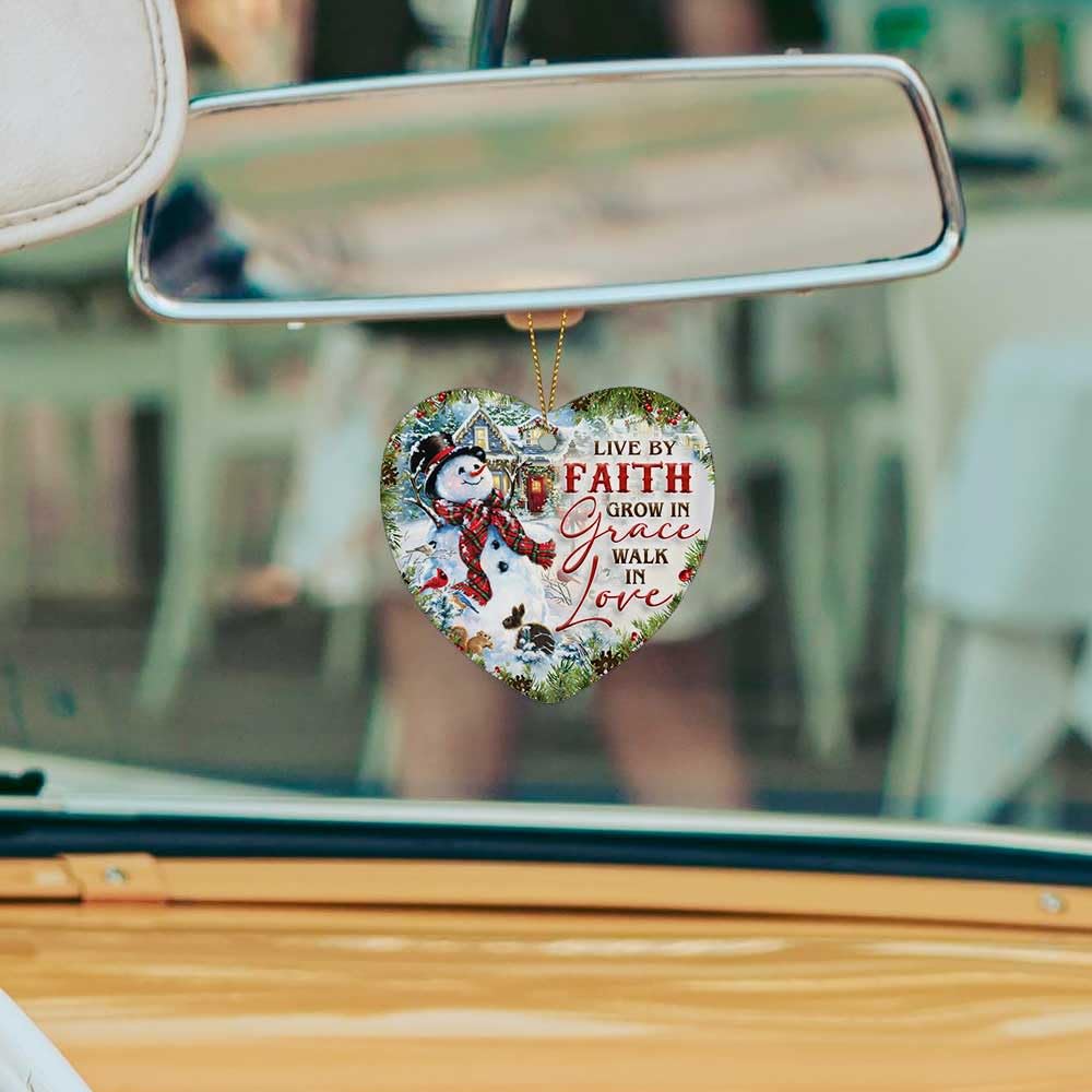 2025 Christmas Ornament - Inspirational Snowman Ceramic Ornament - Live by Faith, Grow in Grace, Walk in Love, Keepsake for Celebrations