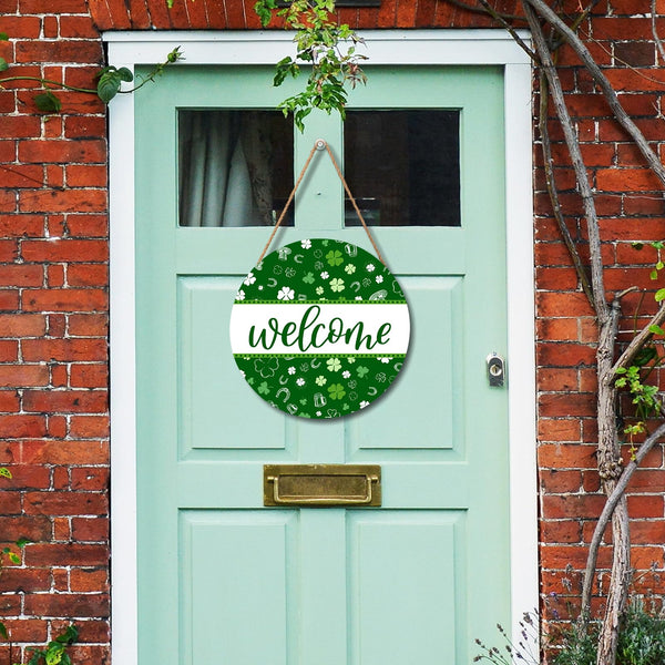 St Patricks Day Welcome Door Decoration for Home Welcome Shamrock Wreath Sign for Front Door St Patricks Day Outdoor