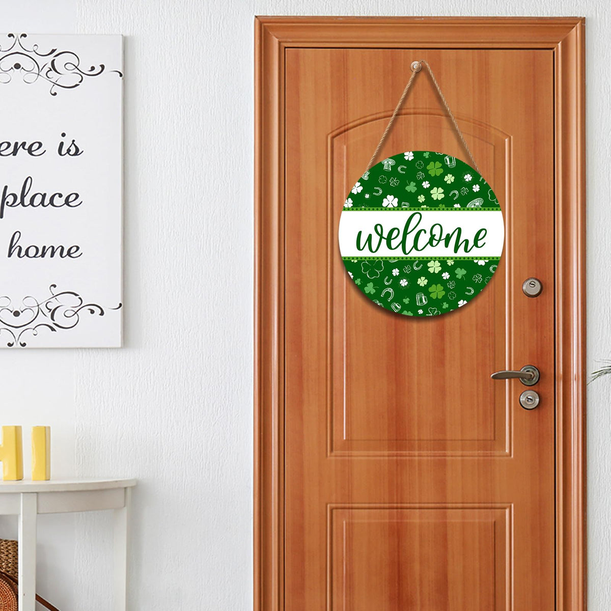 St Patricks Day Welcome Door Decoration for Home Welcome Shamrock Wreath Sign for Front Door St Patricks Day Outdoor