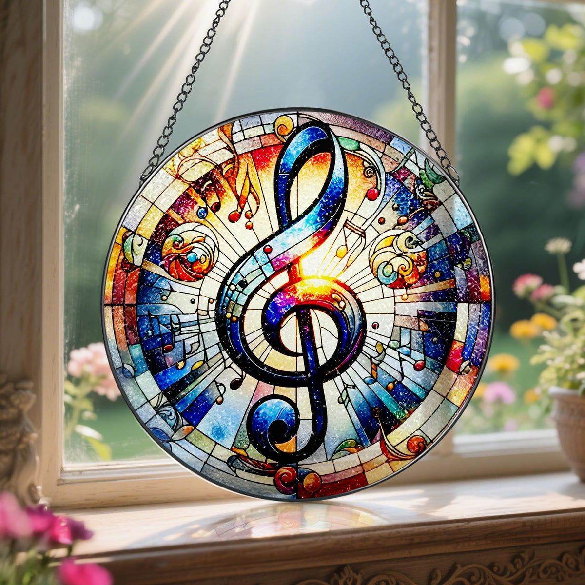 Stained Glass Window Hanging, 8'' Musical Note Suncatcher, Stained Glass Ornament, Suncatchers