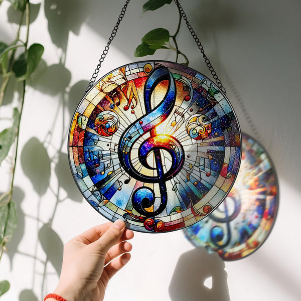Stained Glass Window Hanging, 8'' Musical Note Suncatcher, Stained Glass Ornament, Suncatchers
