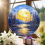 8'' Full Moon Over Forest Lake Suncatcher Ornament, Stained Glass Window Hanging, Sun Catchers