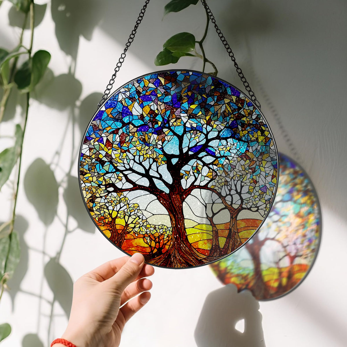 Stained Glass Window Hanging, 8'' Tree of Life Suncatcher, Stained Glass Ornament, Suncatchers Wall Art
