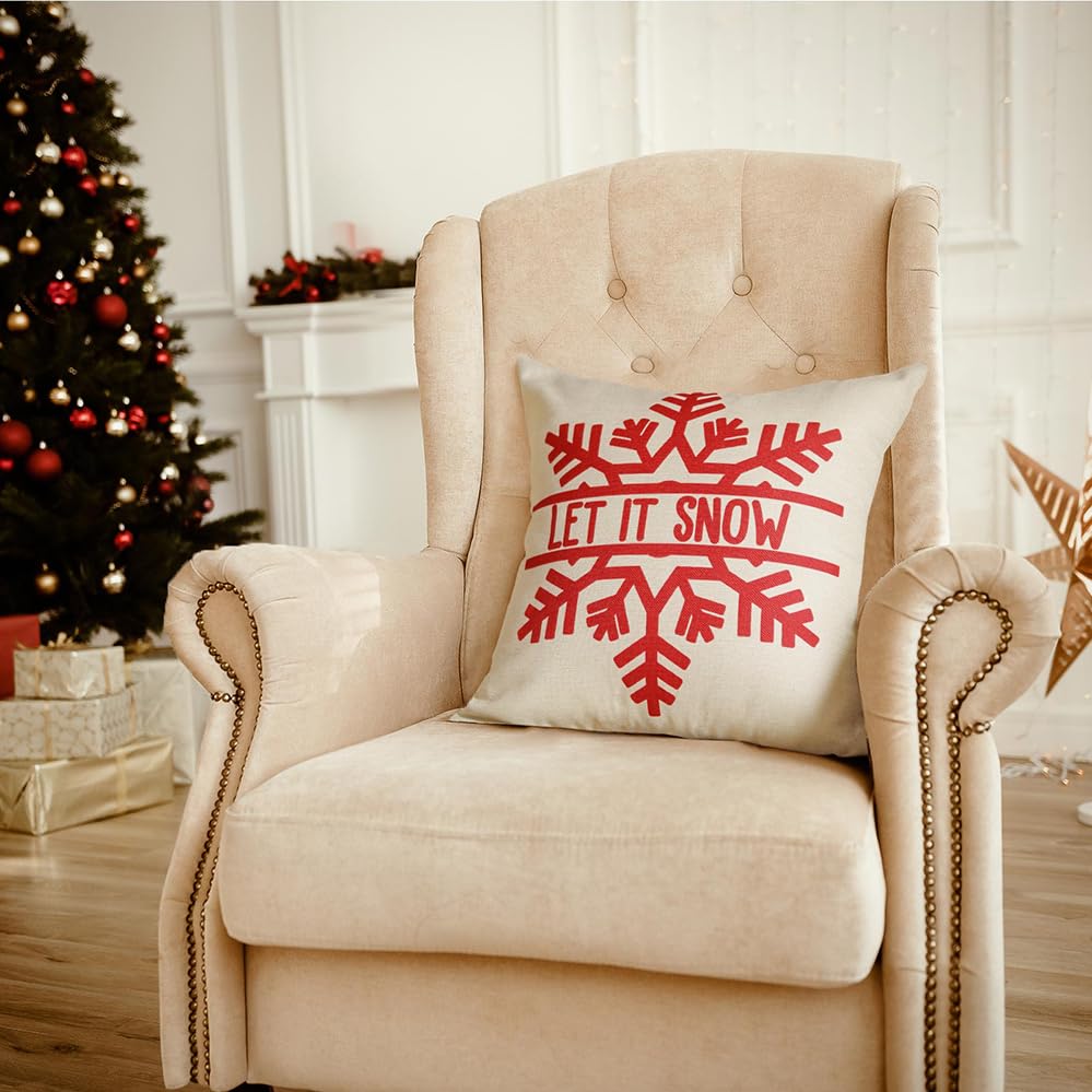 Christmas Pillow Covers 18x18 Set Of 4, Christmas Farmhouse Decoration Holiday Winter Throw Pillow Covers