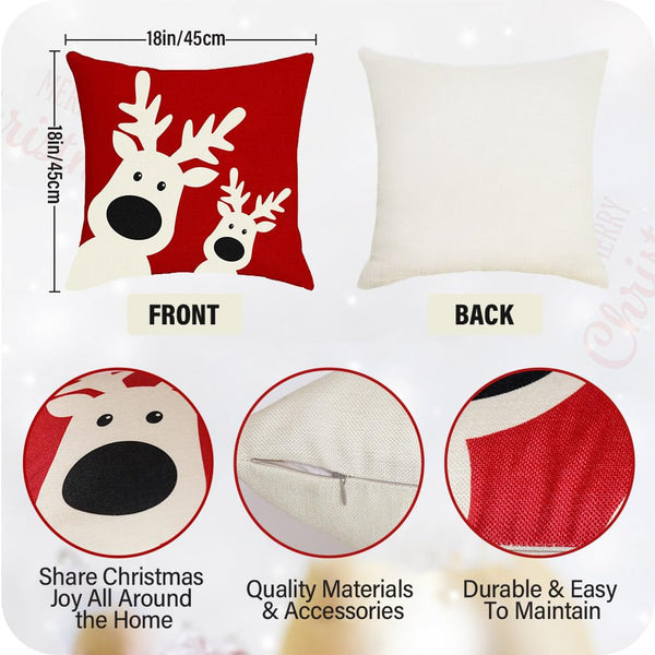 Christmas Pillow Covers 18x18 Set Of 4, Christmas Farmhouse Decoration Holiday Winter Throw Pillow Covers, Red Snowflake
