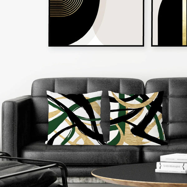 Black Gold Green Pillow Covers, Abstract Black and Gold Pillow Covers 18x18 Set of 2