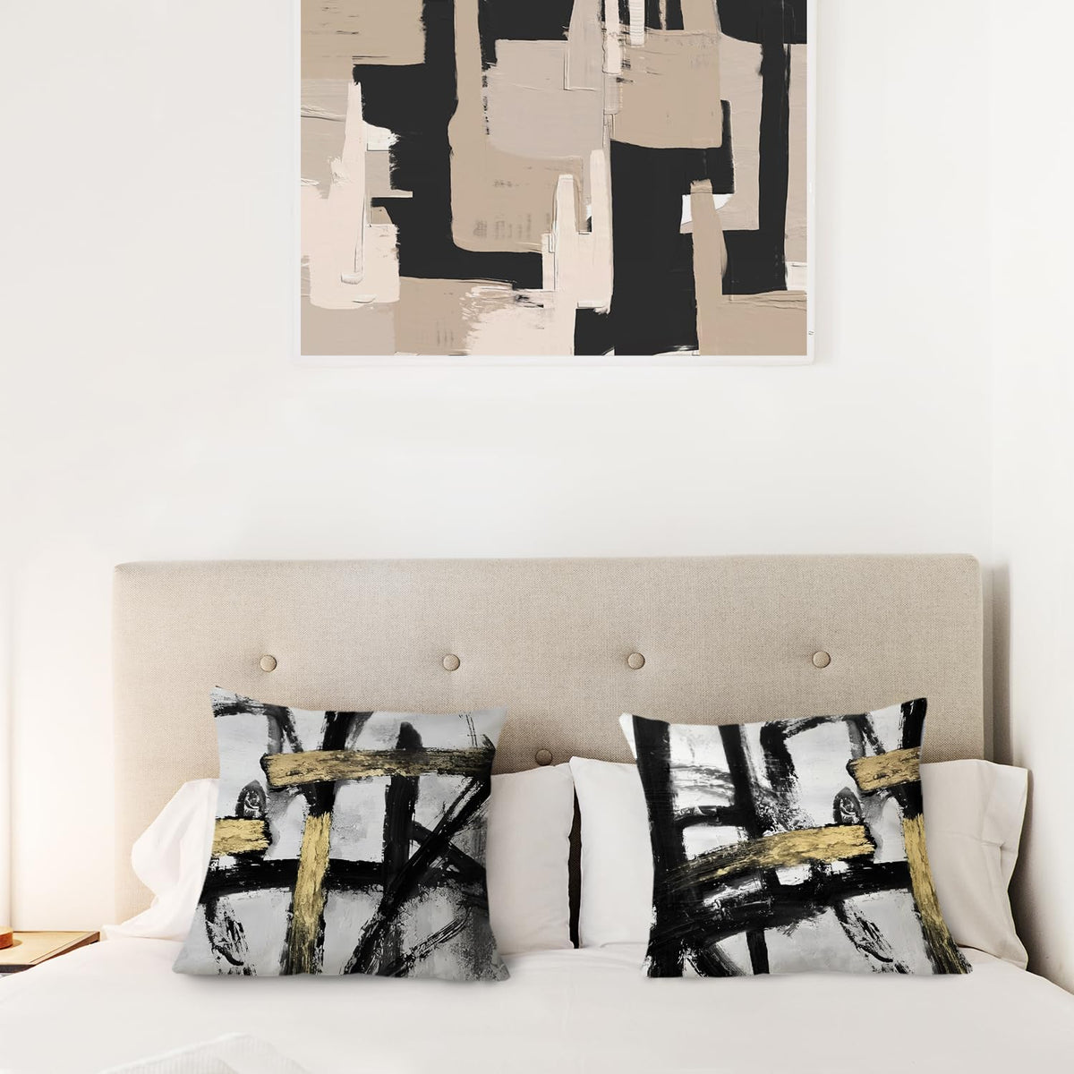 Black White Gold Pillow Covers, White Black and Gold Pillow Covers 18x18 Set of 2