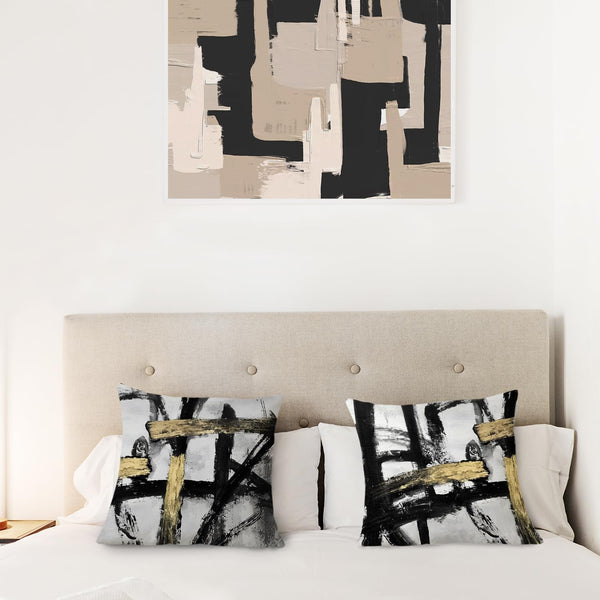 Black White Gold Pillow Covers, White Black and Gold Pillow Covers 18x18 Set of 2