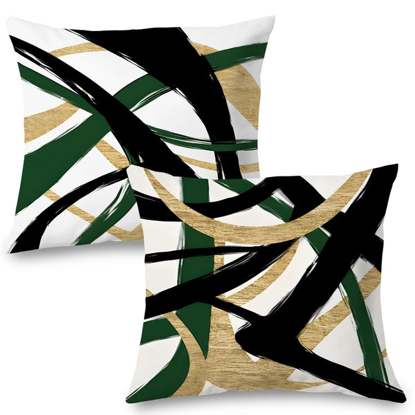 Black Gold Green Pillow Covers, Abstract Black and Gold Pillow Covers 18x18 Set of 2