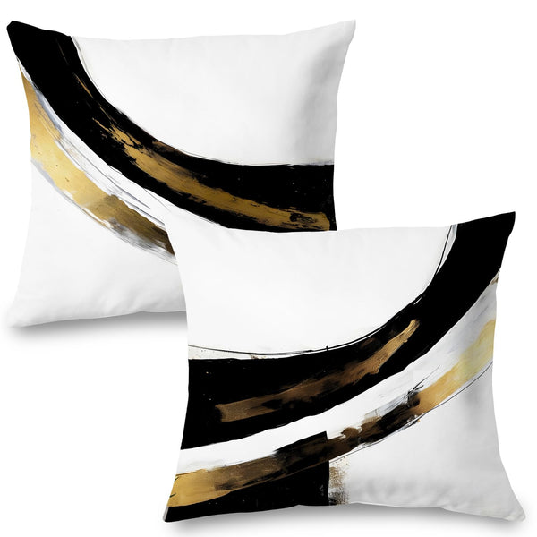 Black White Gold Pillow Covers, Abstract White Black and Gold Pillow Covers 18x18 Set of 2