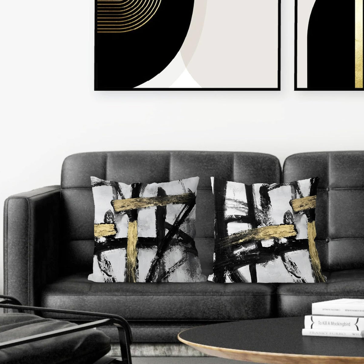 Black White Gold Pillow Covers, White Black and Gold Pillow Covers 18x18 Set of 2